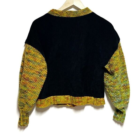 Handmade Cropped Mixed Media Boho Corduroy Crochet Sleeve Turtle Lined Jacket S - Picture 4 of 5